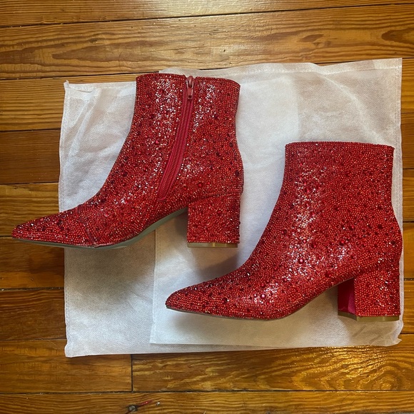 Betsey Johnson Sparkling Red Ankle Booties - Picture 3 of 9